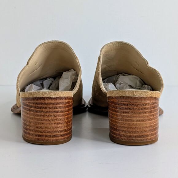 rag & bone Mules Weiss Shoes Womens 37.5 Tan Suede Leather Studded Slip On Heels - Picture 6 of 13